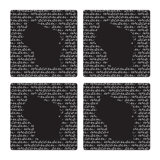 Black And White State Script Wisconsin| Absorbent Coasters | Set of 4 | Min 2