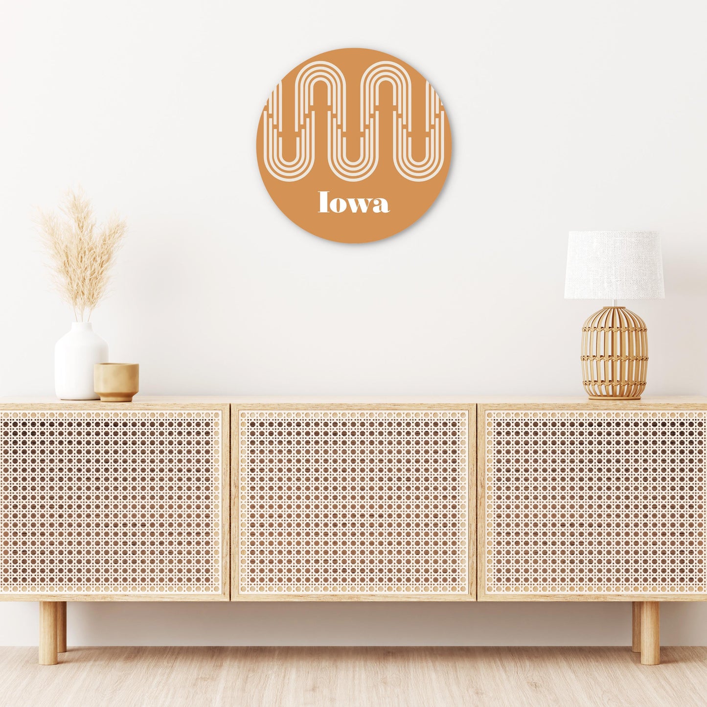 Vintage Groove Yellow Wave Lines Iowa | Wood Sign | Eaches | Min 1