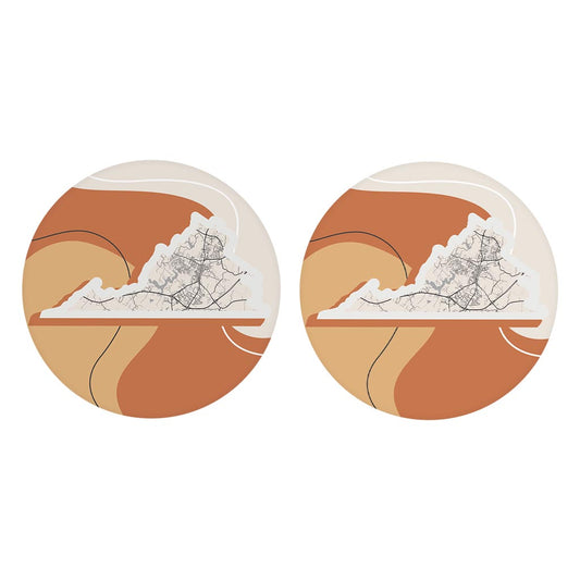 Vintage Groove Fluid Orange Map Virginia Culpeper | Absorbent Car Coasters | Set of 2 | Min 4