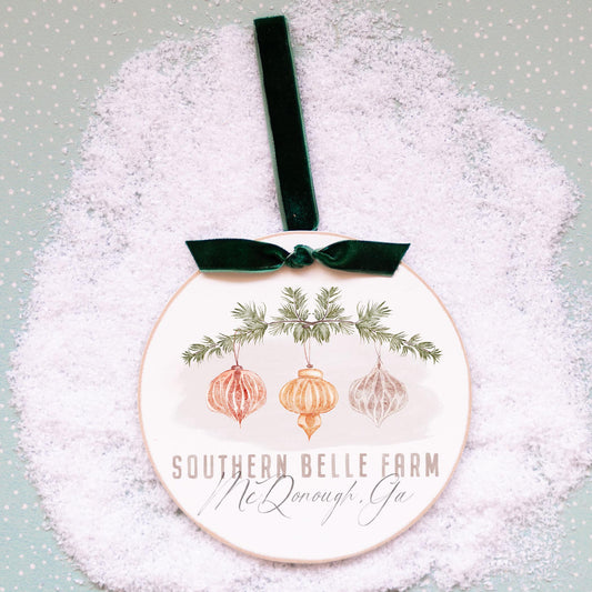 6" Round Ornament Green Ribbon-Ornaments Southern Belle Farm McDonough Georgia -0