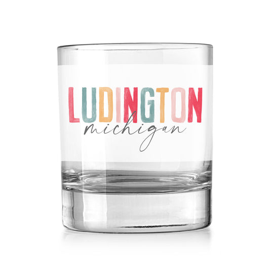 11oz Bourbon Glass-Watercolor City Ludington Michigan -0