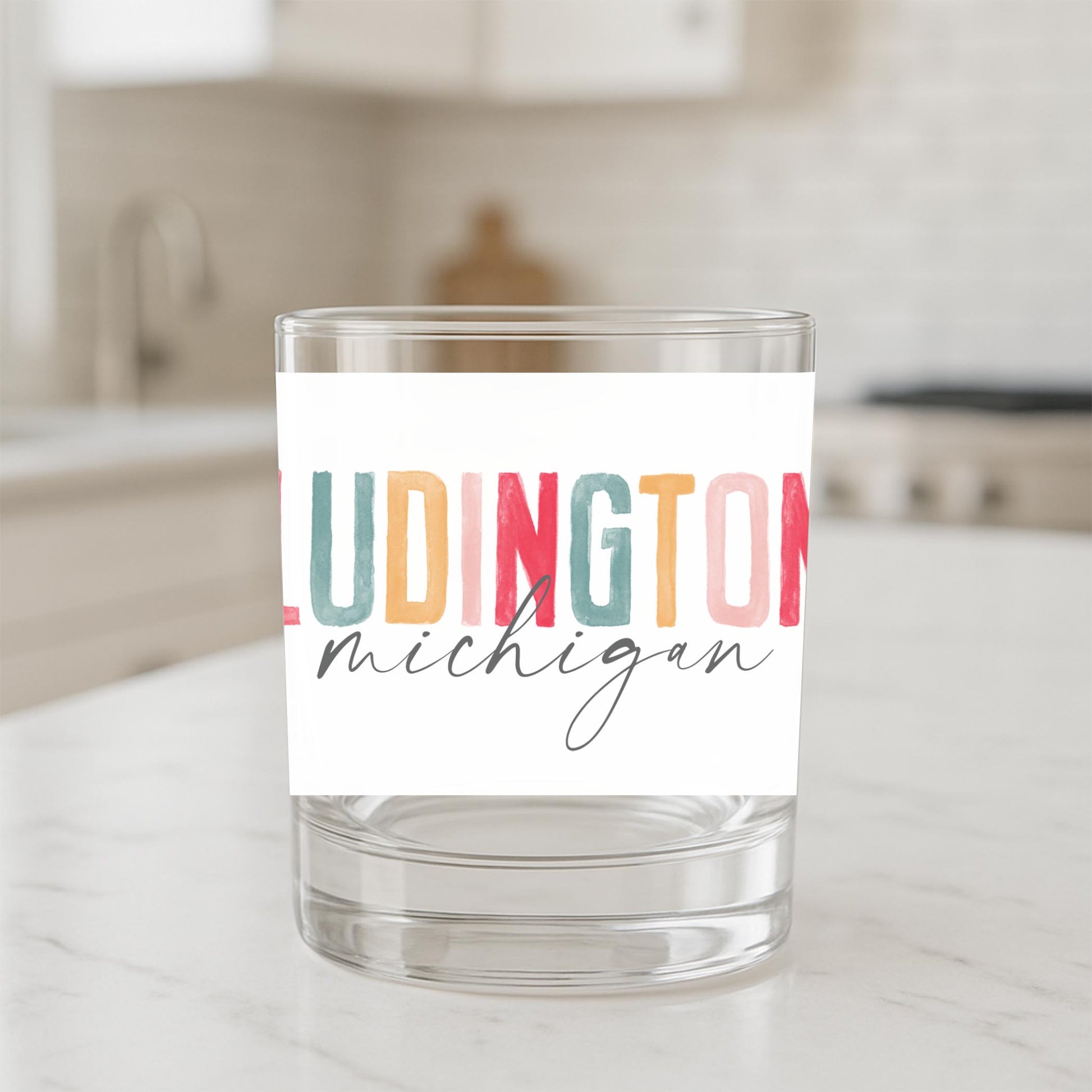 11oz Bourbon Glass-Watercolor City Ludington Michigan -1