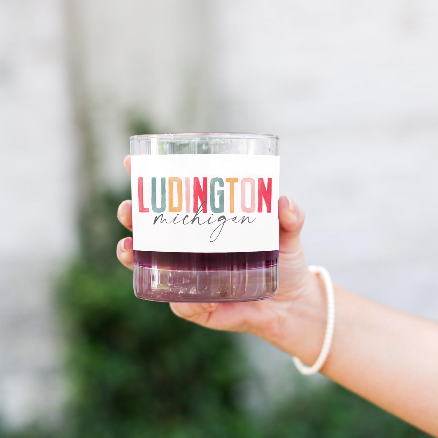 11oz Bourbon Glass-Watercolor City Ludington Michigan -2