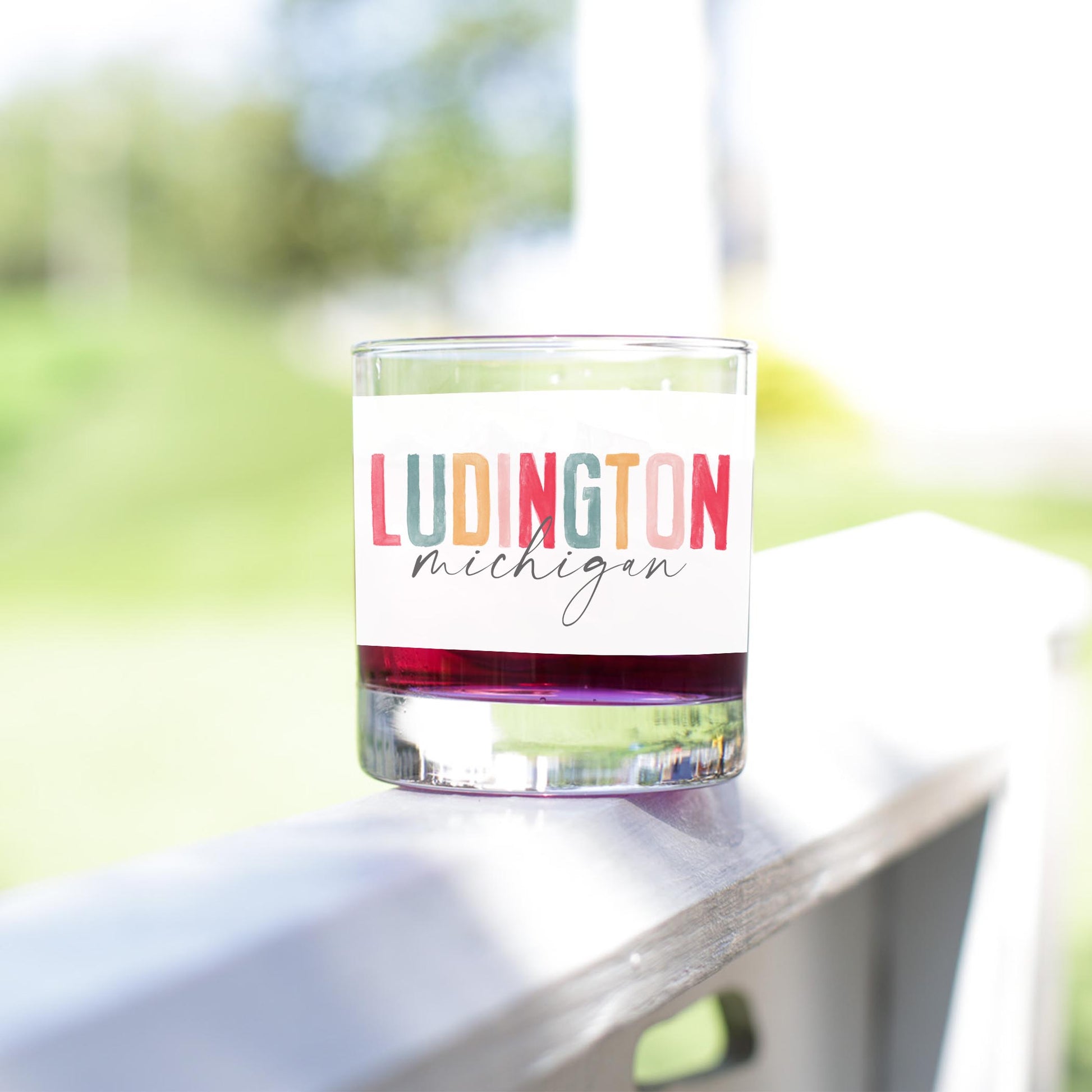 11oz Bourbon Glass-Watercolor City Ludington Michigan -3