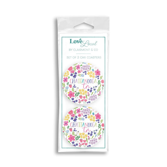 Car Coaster 2-Pack Love Local-Flower Confetti City & State -0