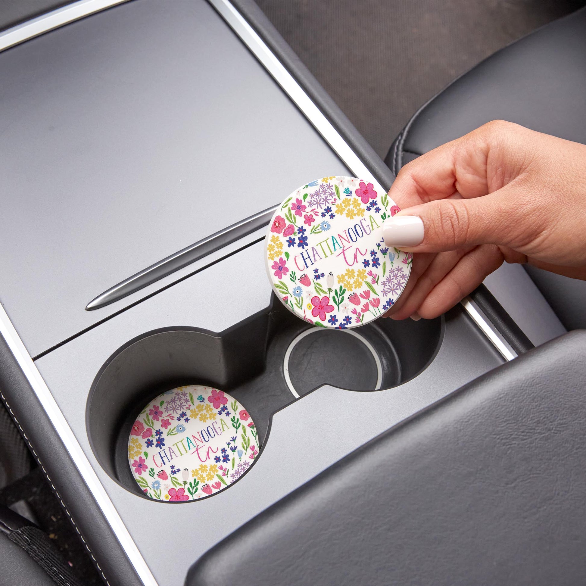 Car Coaster 2-Pack Love Local-Flower Confetti City & State -1