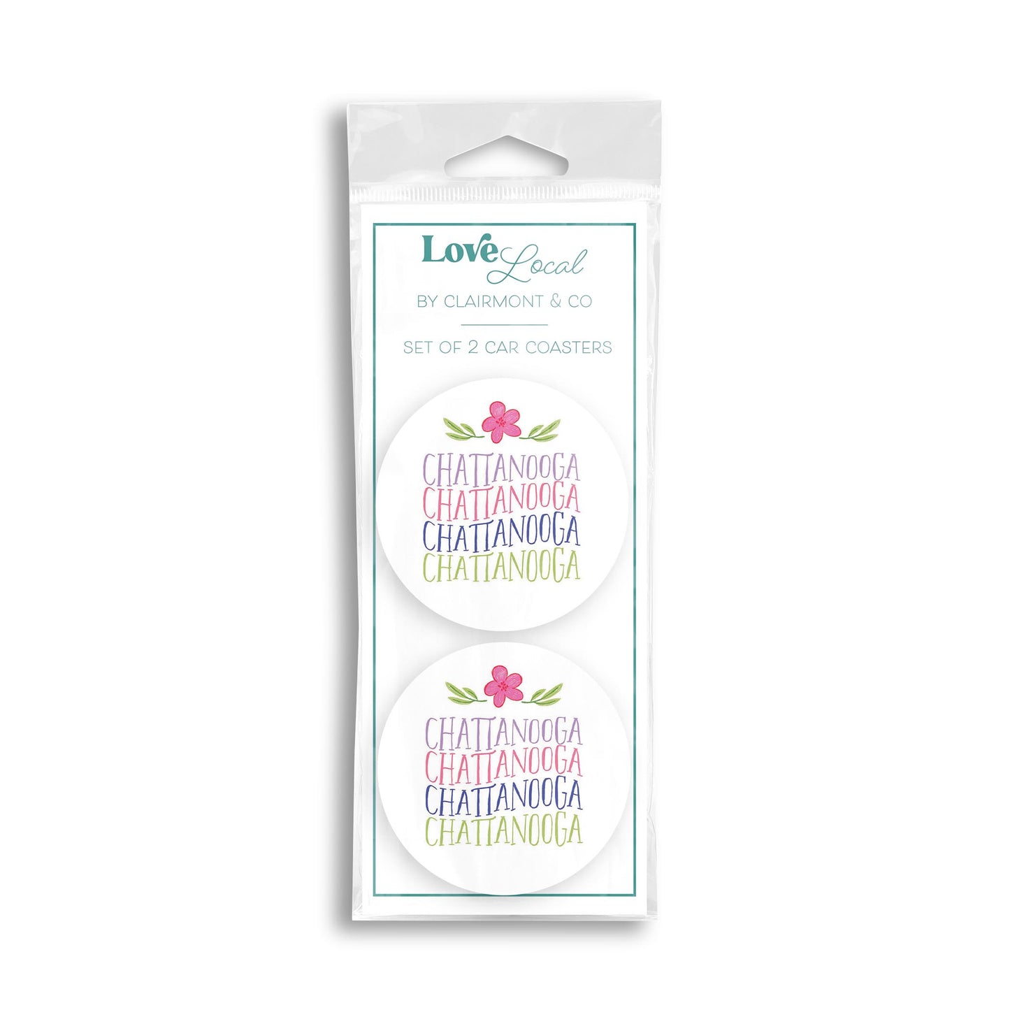 Car Coaster 2-Pack Love Local-Flower Wave City & State -0