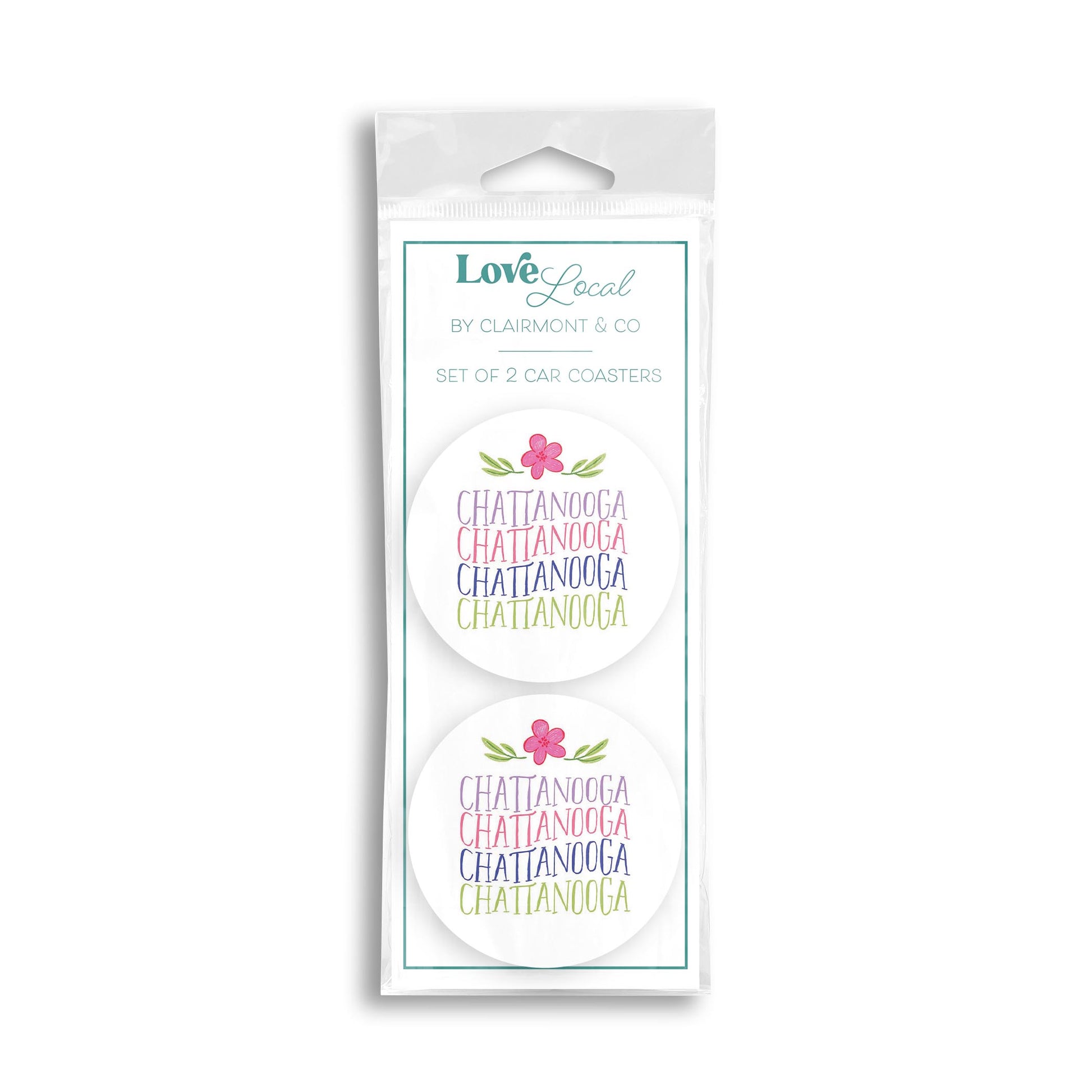 Car Coaster 2-Pack Love Local-Flower Wave City & State -0
