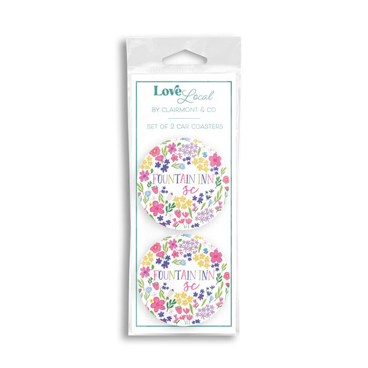 Car Coaster 2-Pack Love Local-Flower Confetti Fountain Inn South Carolina -0