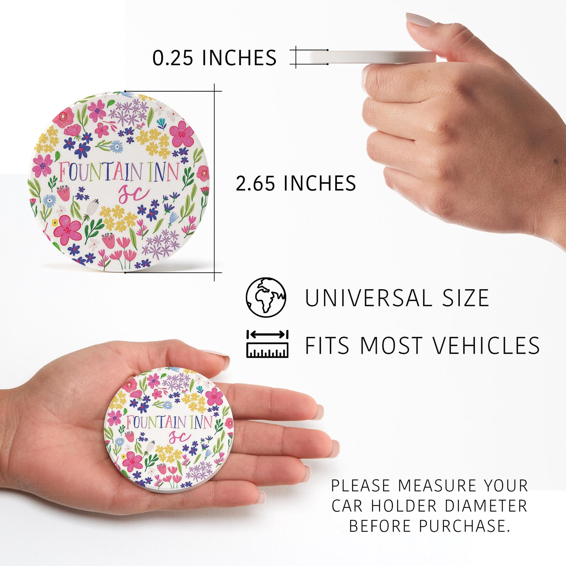Car Coaster 2-Pack Love Local-Flower Confetti Fountain Inn South Carolina -2