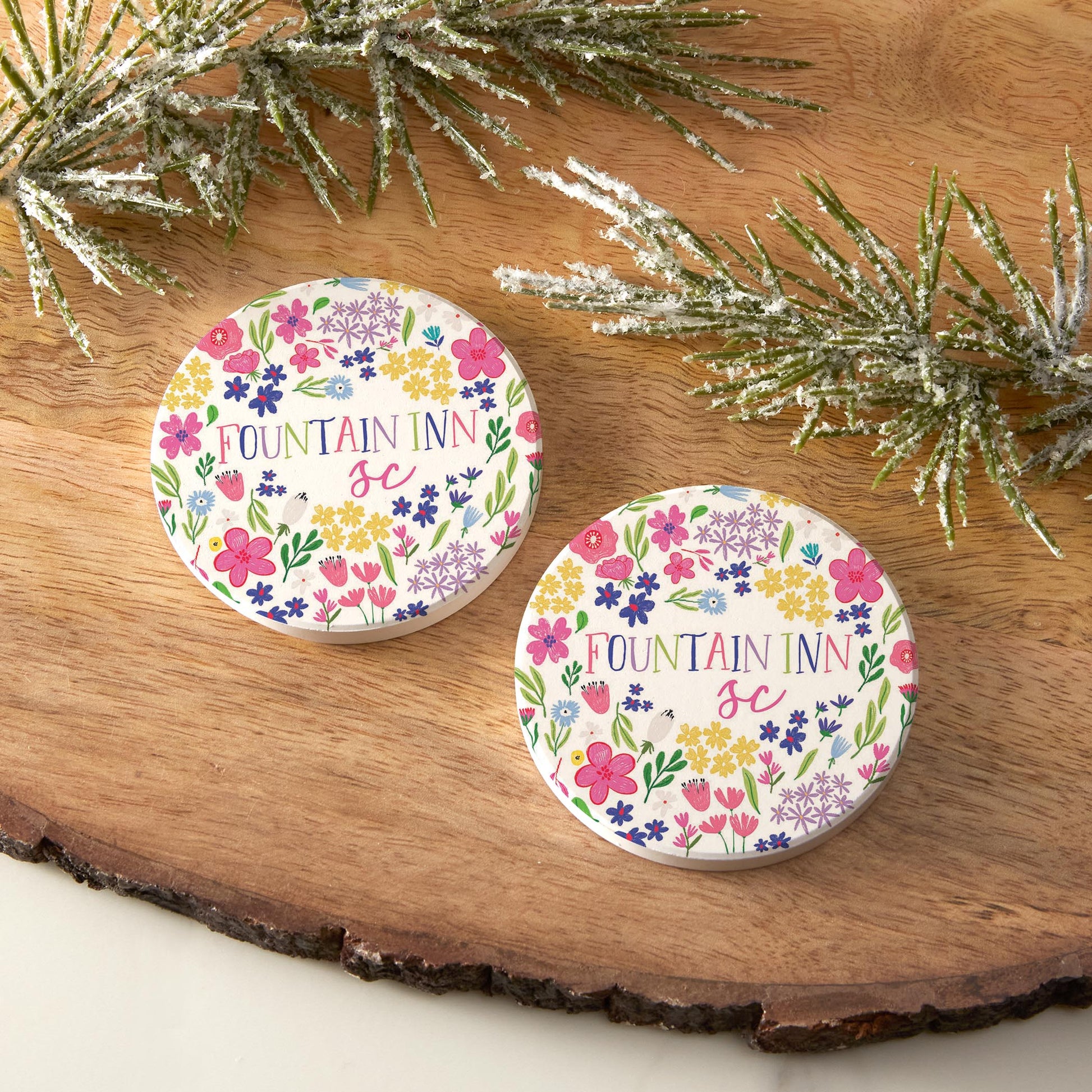 Car Coaster 2-Pack Love Local-Flower Confetti Fountain Inn South Carolina -3