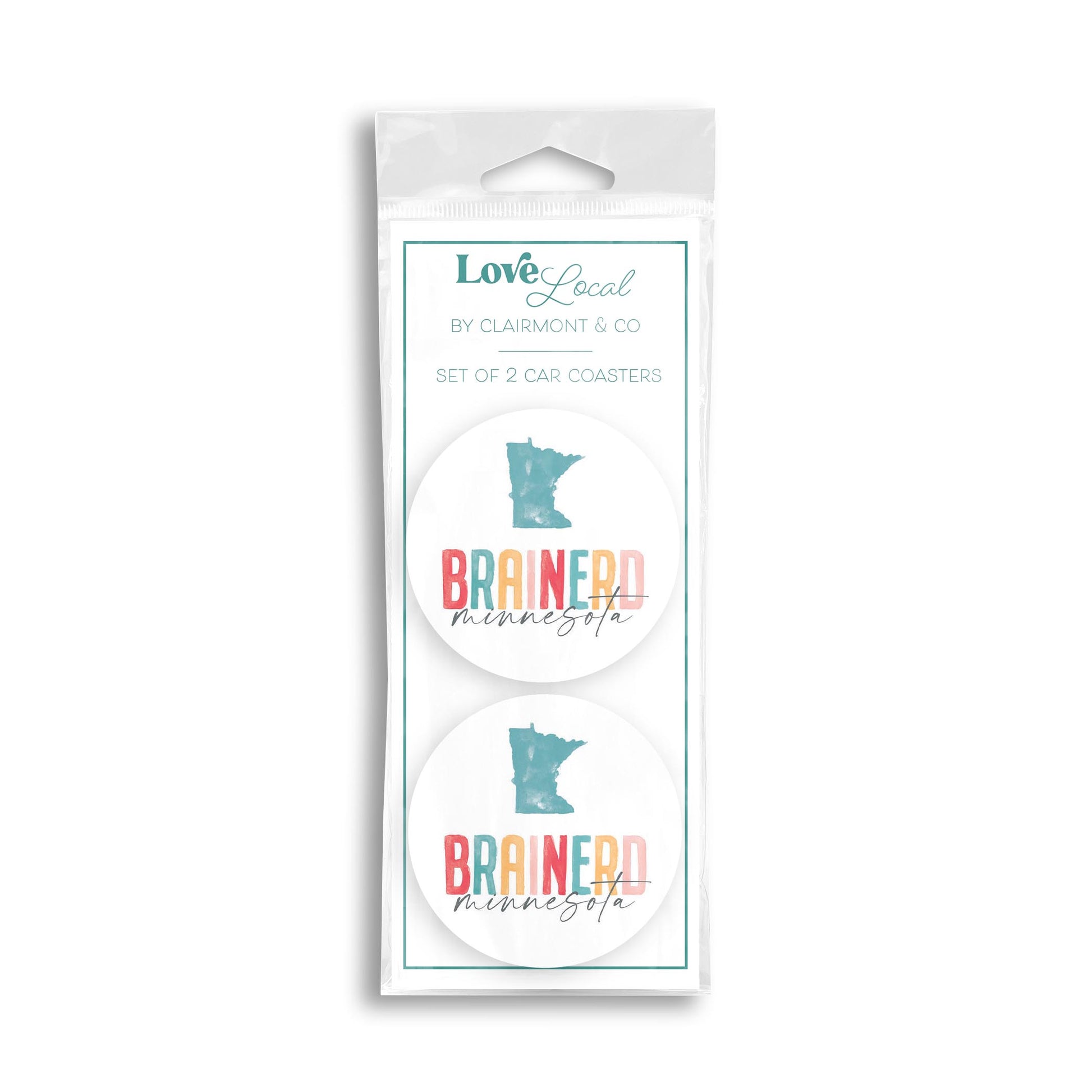Car Coaster 2-Pack Love Local-Watercolor City Brainerd Minnesota -0