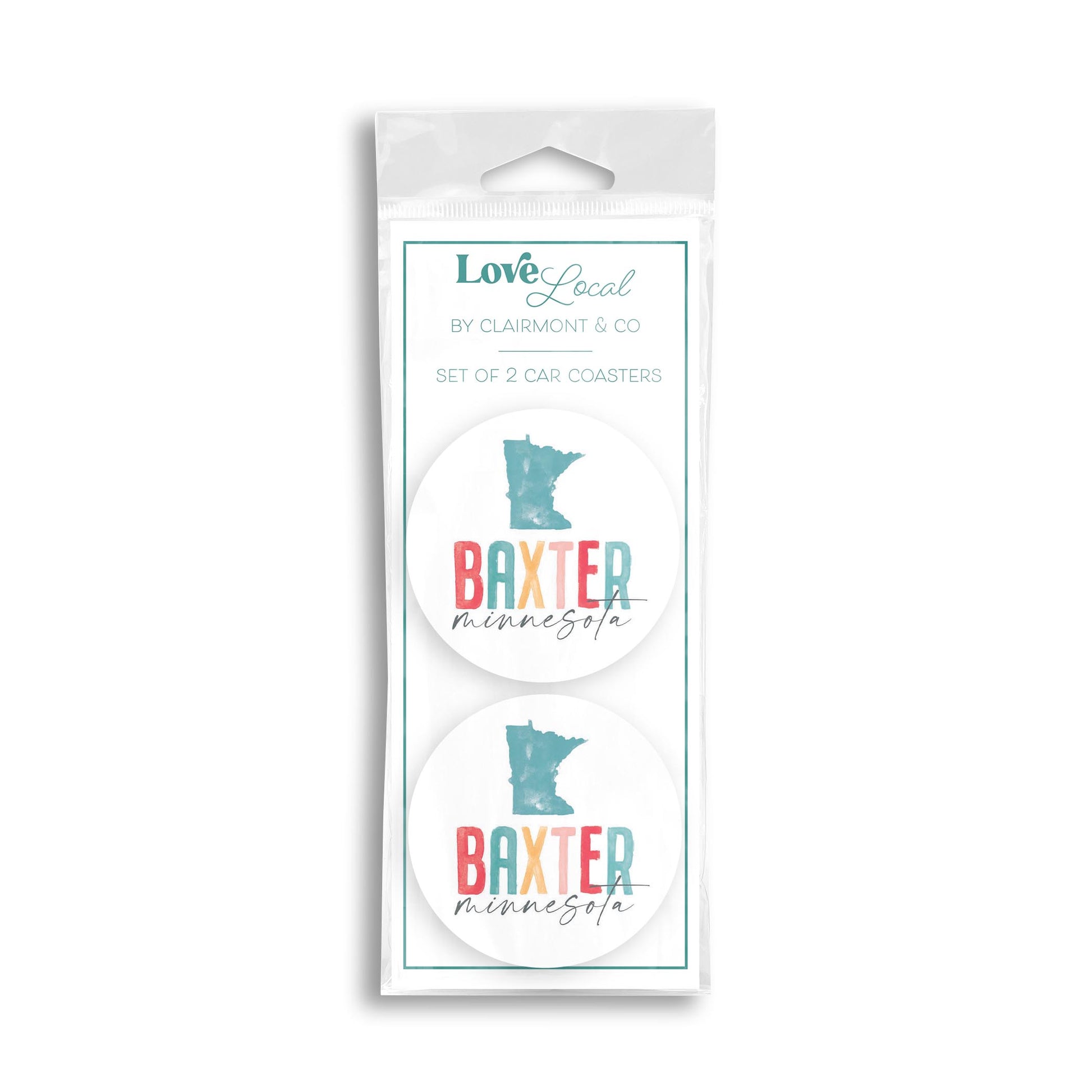 Car Coaster 2-Pack Love Local-Watercolor City Baxter Minnesota -0
