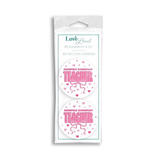 Car Coaster 2-Pack Love Local-Love+Local Classroom Coquette Teacher Bow -0