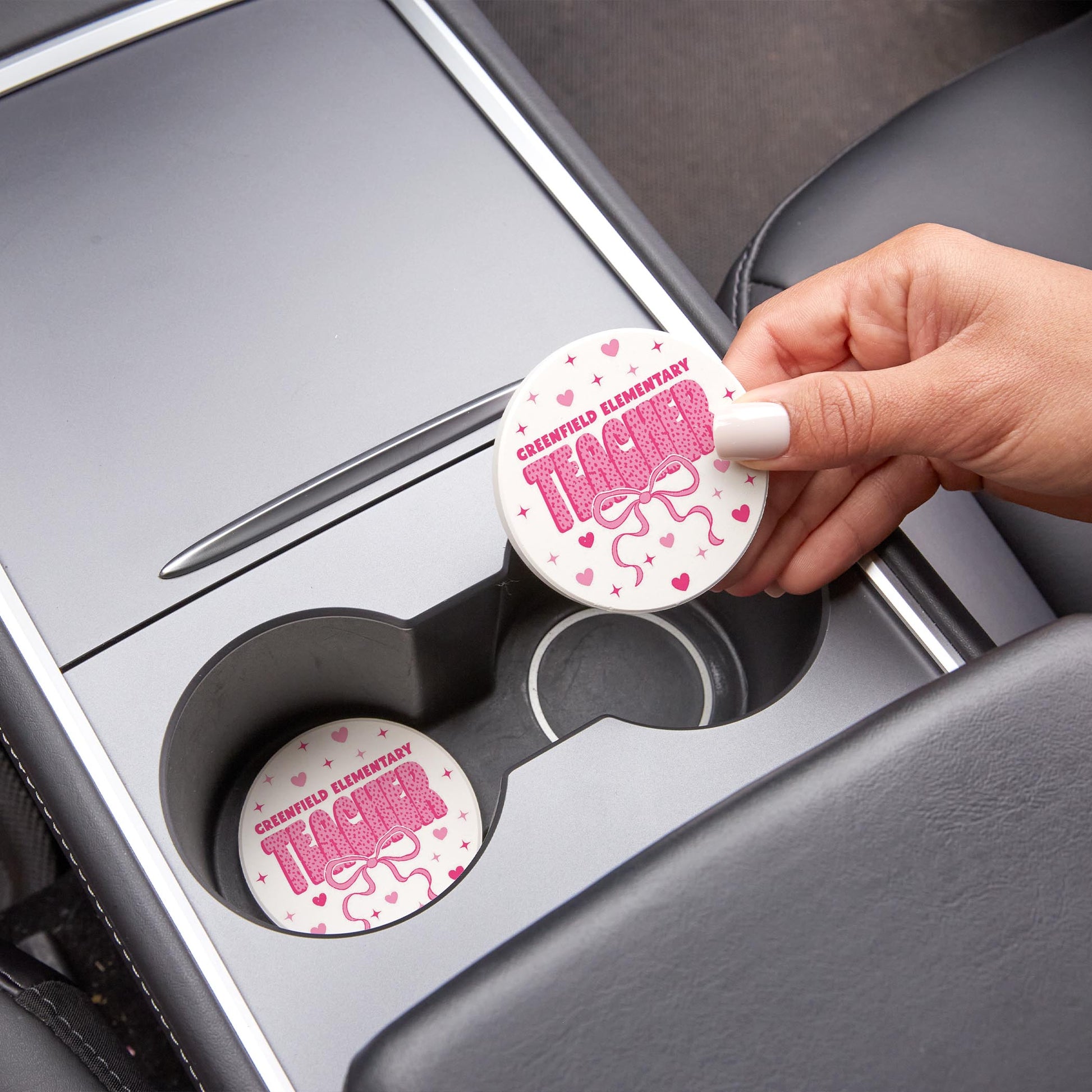 Car Coaster 2-Pack Love Local-Love+Local Classroom Coquette Teacher Bow -1