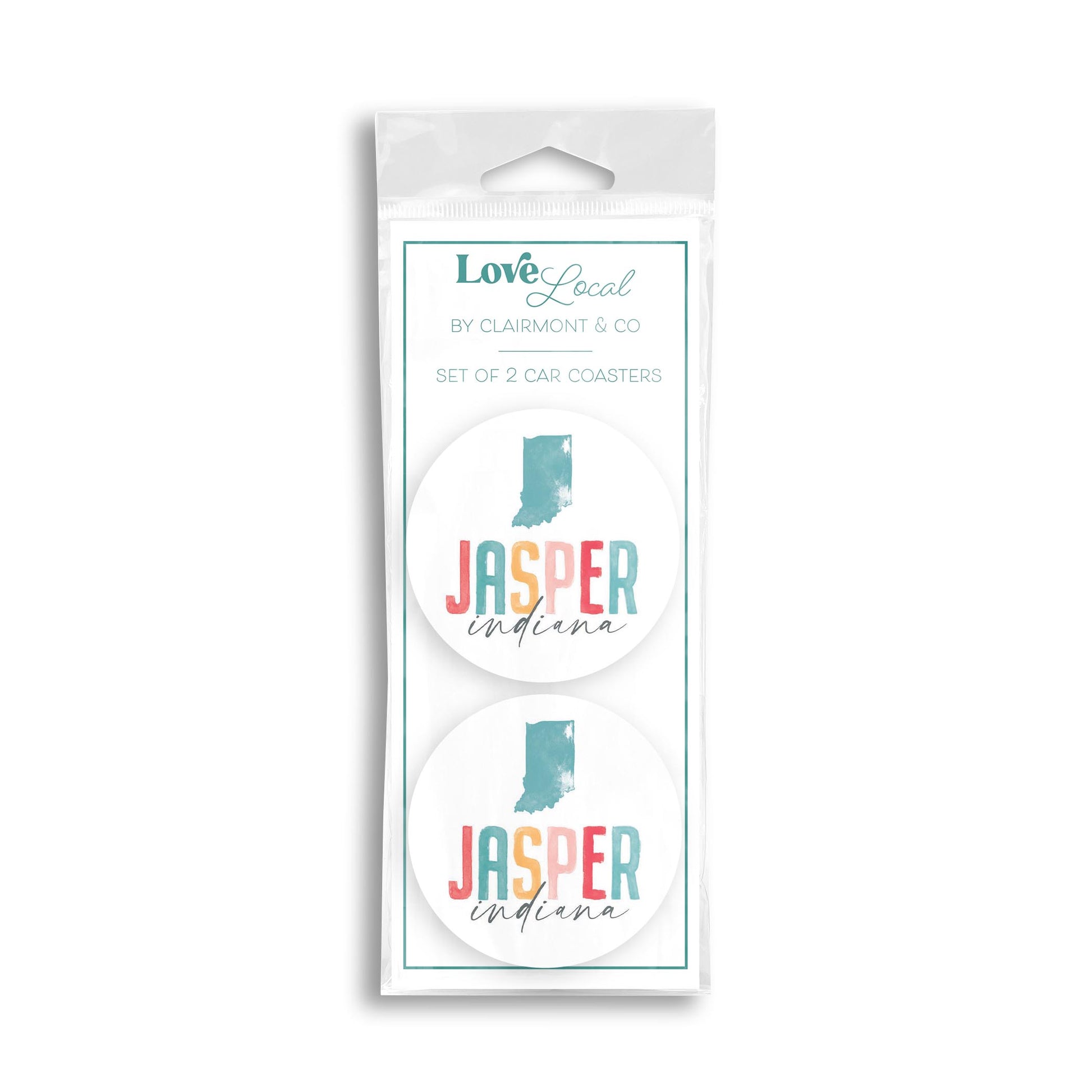 Car Coaster 2-Pack Love Local-Watercolor City Jasper Indiana -0