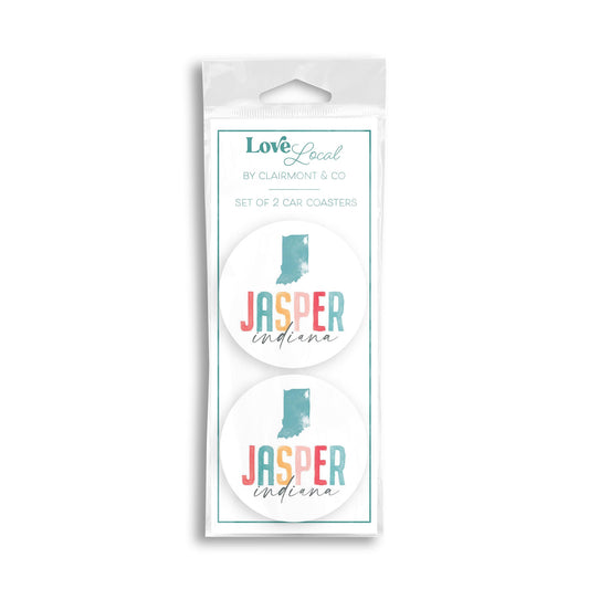 Car Coaster 2-Pack Love Local-Watercolor City Jasper Indiana -0
