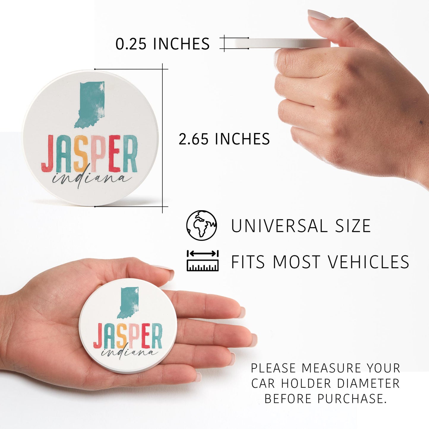 Car Coaster 2-Pack Love Local-Watercolor City Jasper Indiana -2