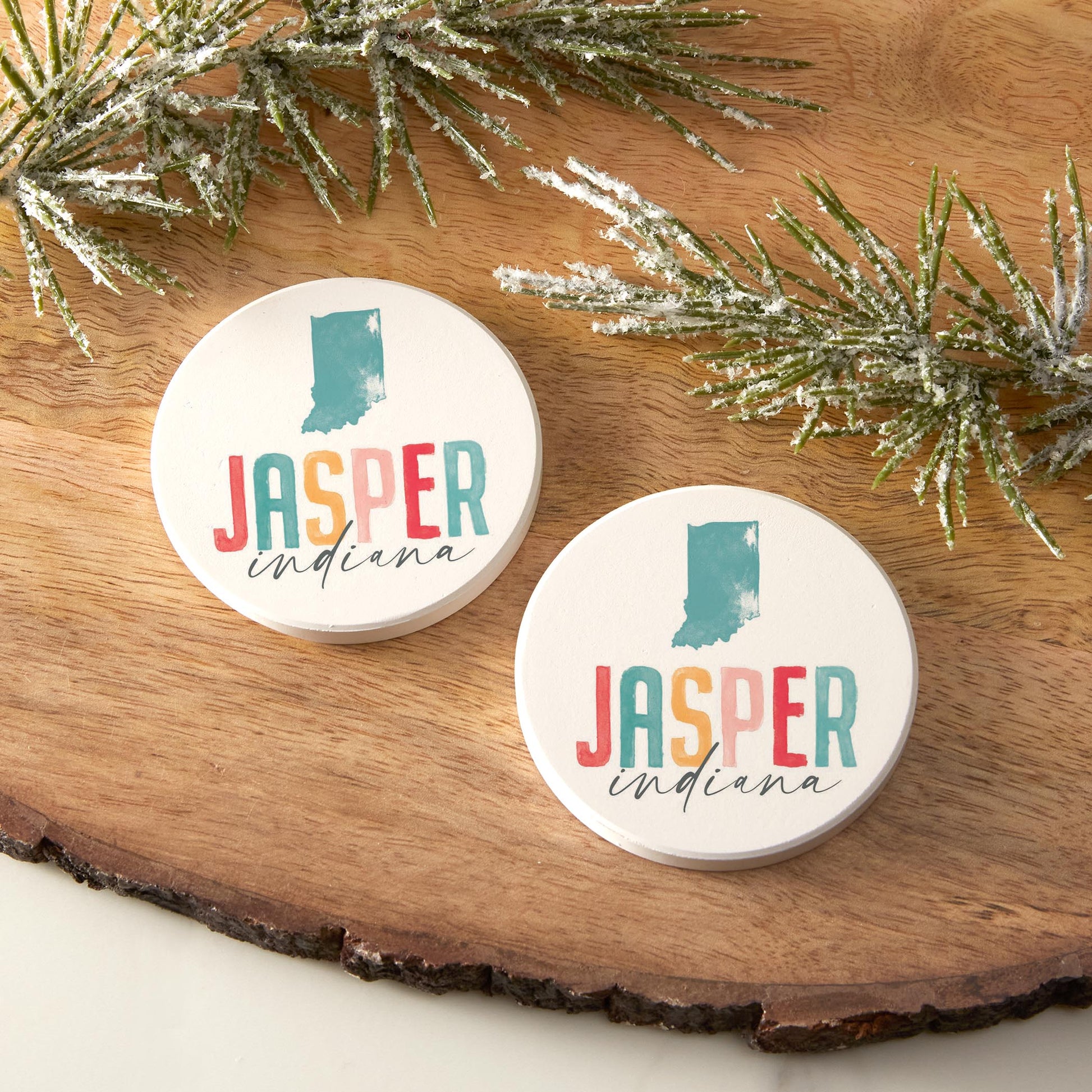 Car Coaster 2-Pack Love Local-Watercolor City Jasper Indiana -3