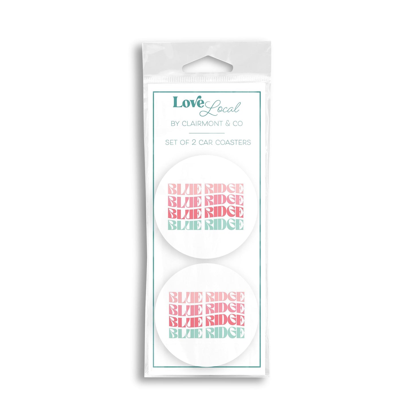 Car Coaster 2-Pack Love Local-Retro Wave Blue Ridge Georgia -0