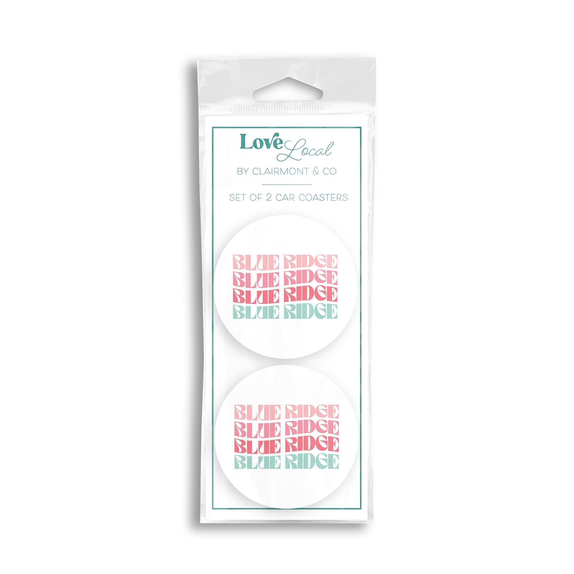 Car Coaster 2-Pack Love Local-Retro Wave Blue Ridge Georgia -0