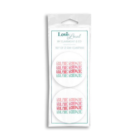 Car Coaster 2-Pack Love Local-Retro Wave Blue Ridge Georgia -0