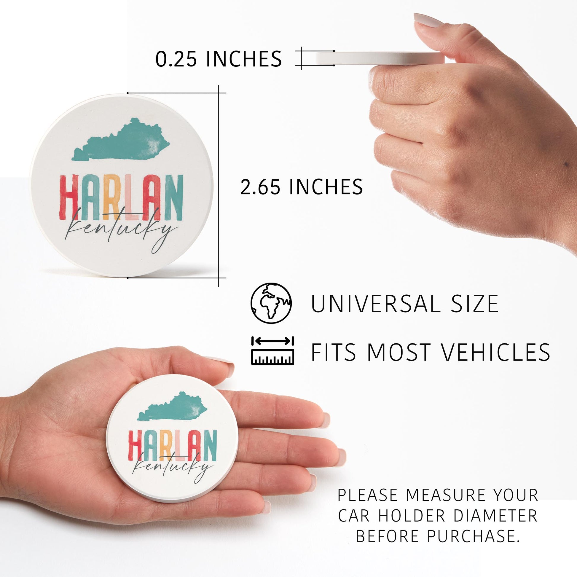 Car Coaster 2-Pack Love Local-Watercolor City Harlan Kentucky -2