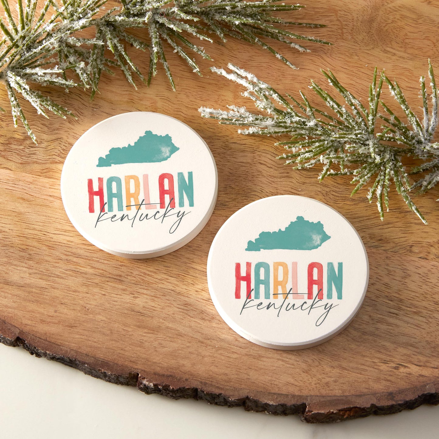 Car Coaster 2-Pack Love Local-Watercolor City Harlan Kentucky -3