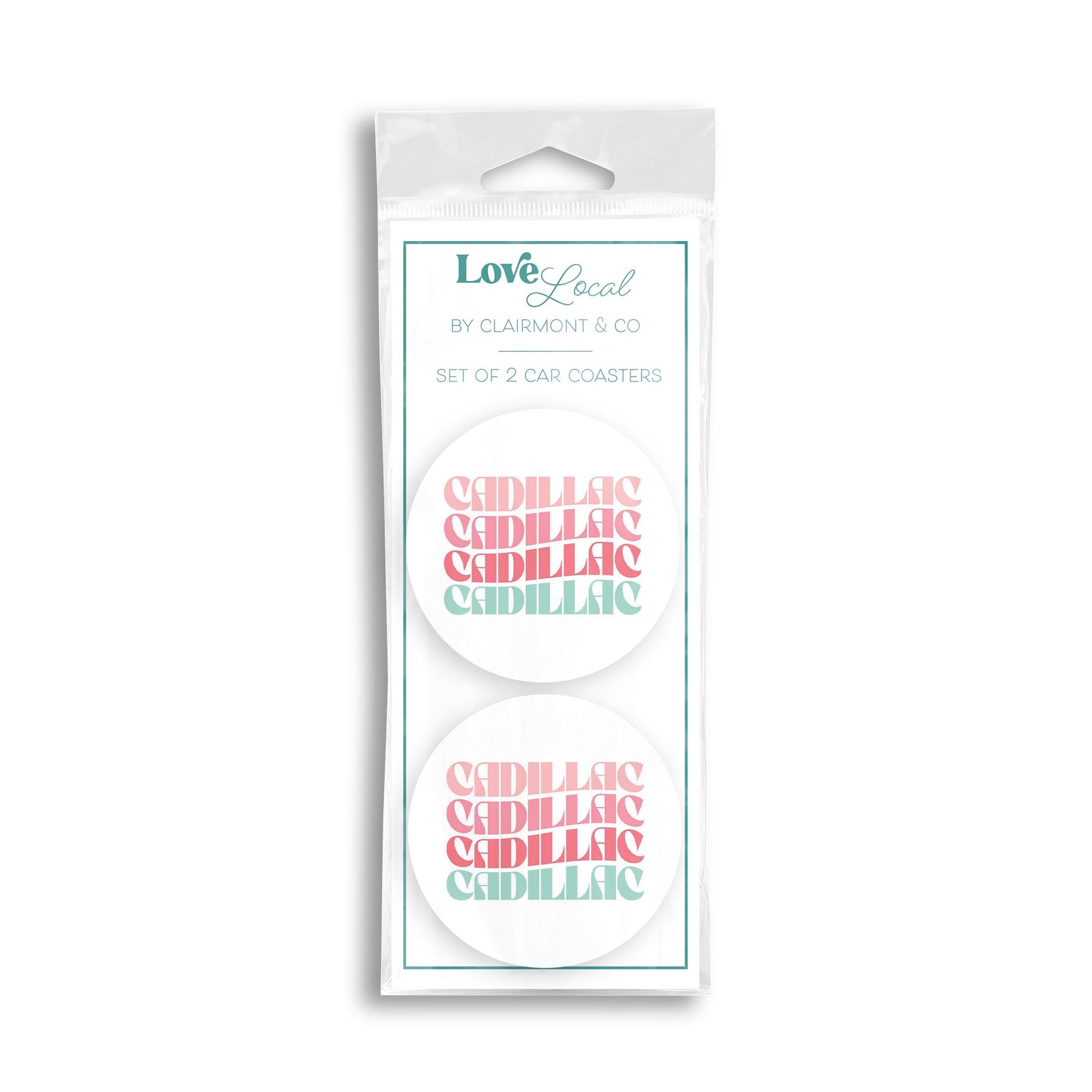 Car Coaster 2-Pack Love Local-Retro Wave Cadillac Michigan -0