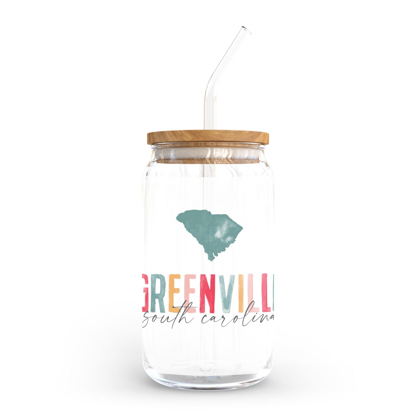 16oz Cold Brew Glass-Watercolor City Greenville South Carolina -0