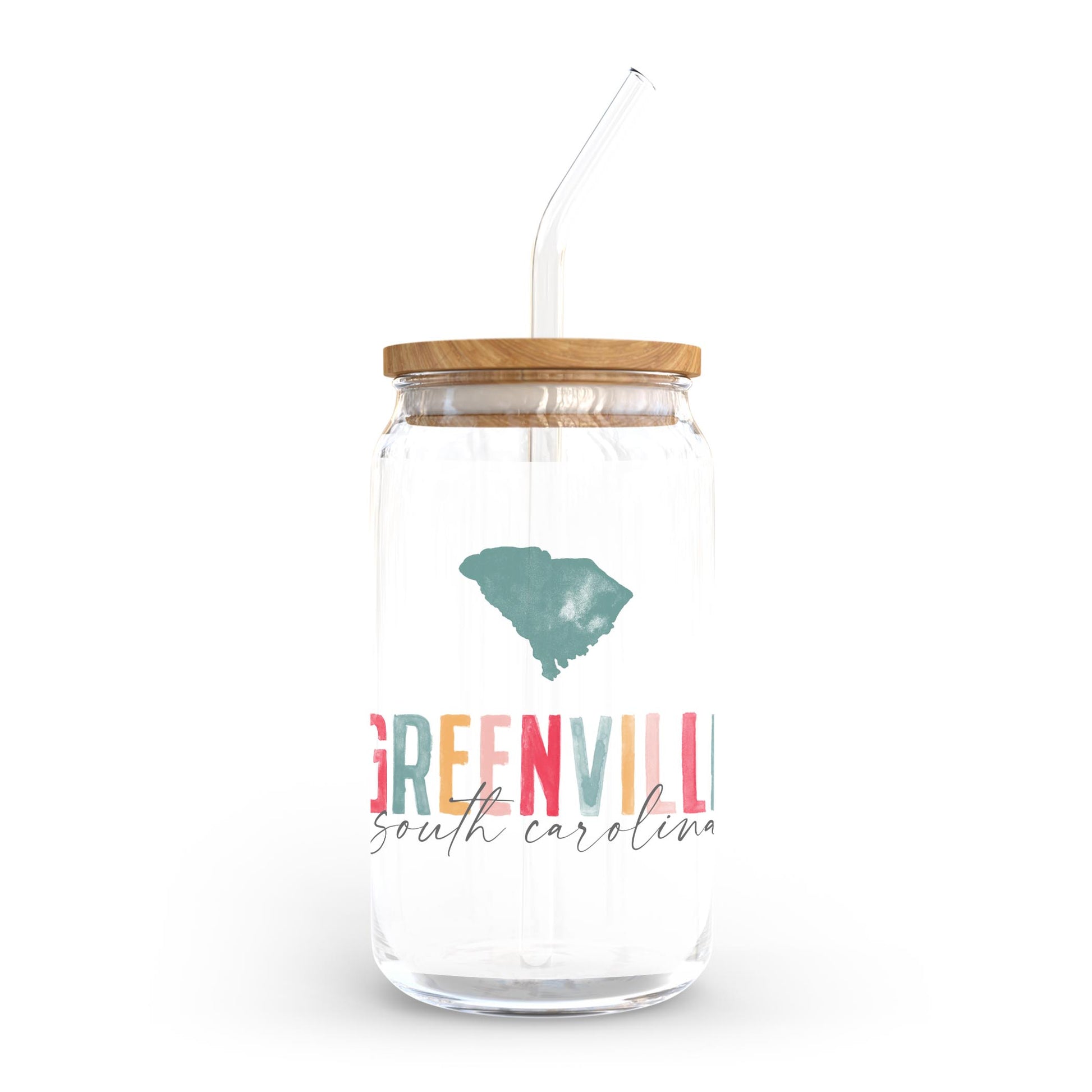 16oz Cold Brew Glass-Watercolor City Greenville South Carolina -0