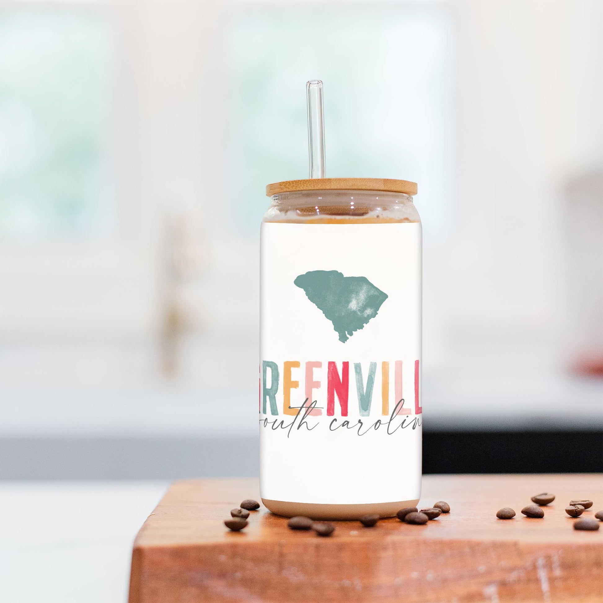 16oz Cold Brew Glass-Watercolor City Greenville South Carolina -2