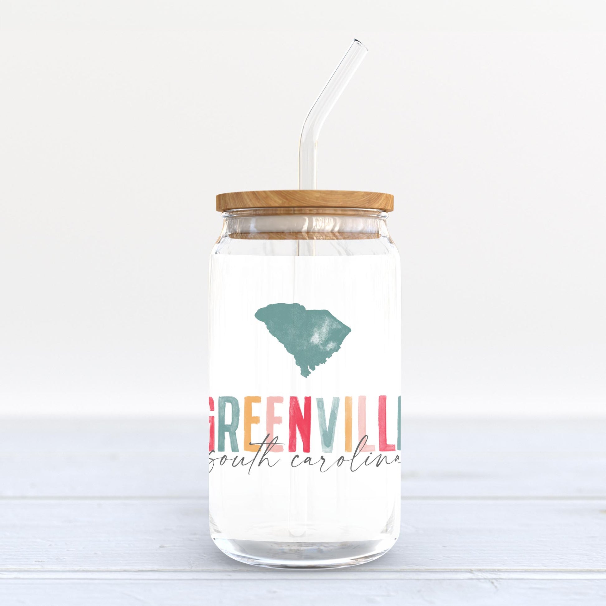 16oz Cold Brew Glass-Watercolor City Greenville South Carolina -3