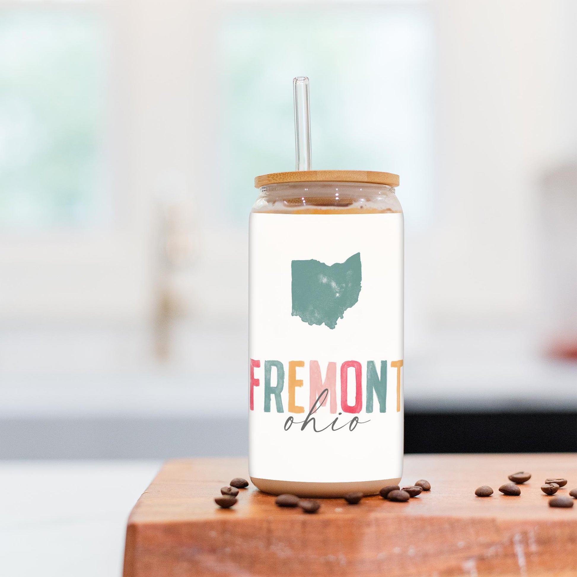 16oz Cold Brew Glass-Watercolor City Fremont Ohio -2