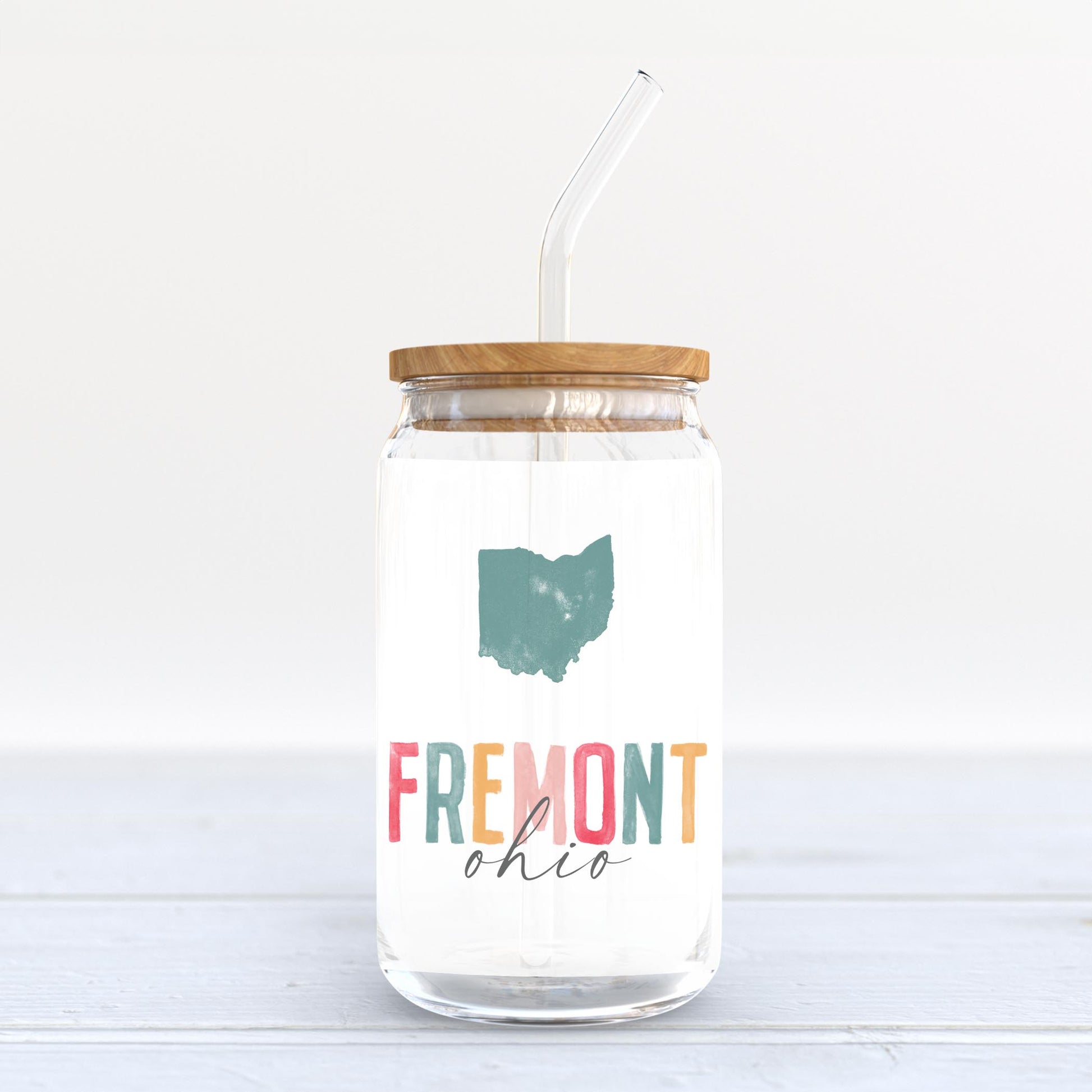16oz Cold Brew Glass-Watercolor City Fremont Ohio -3