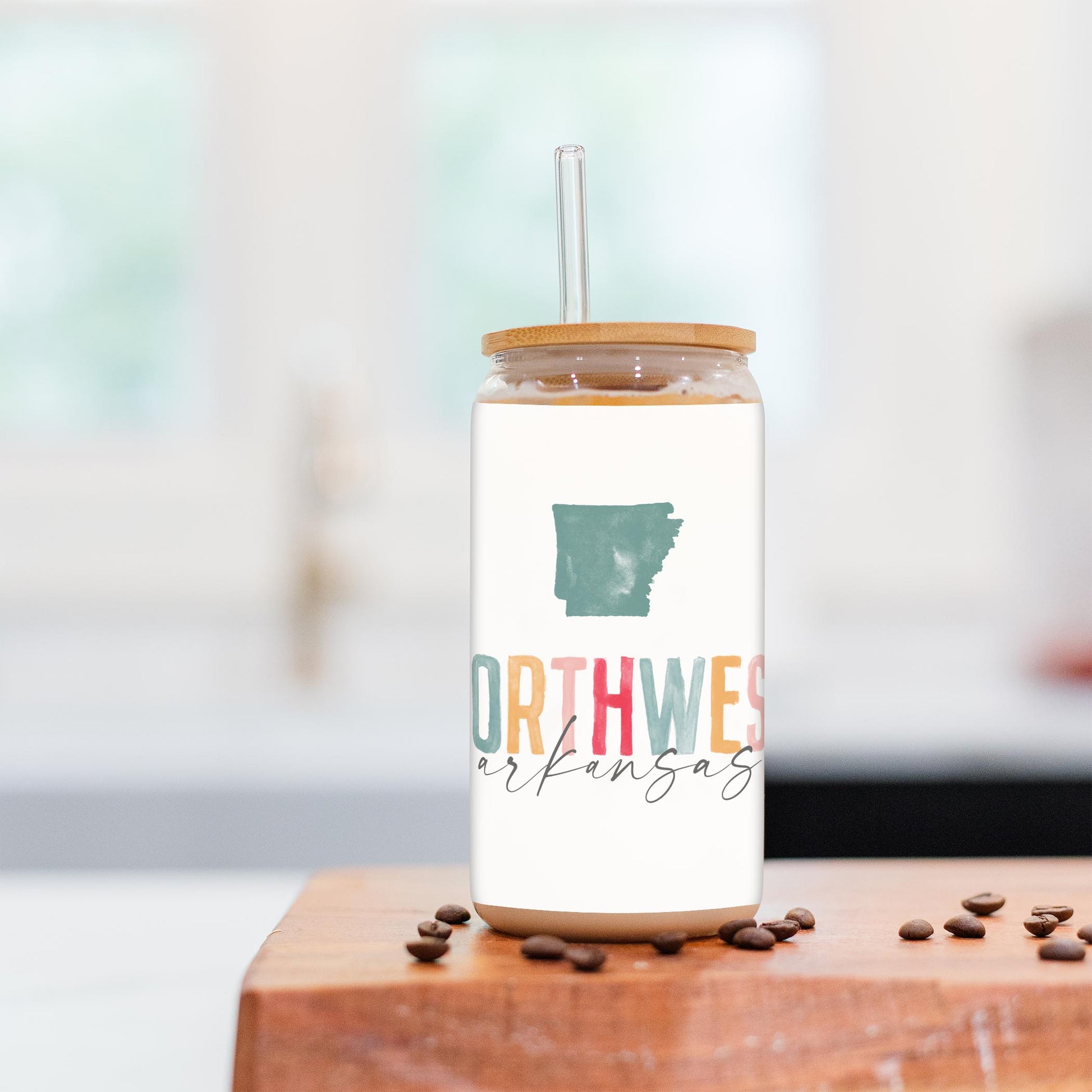 16oz Cold Brew Glass-Watercolor City Northwest Arkansas -2