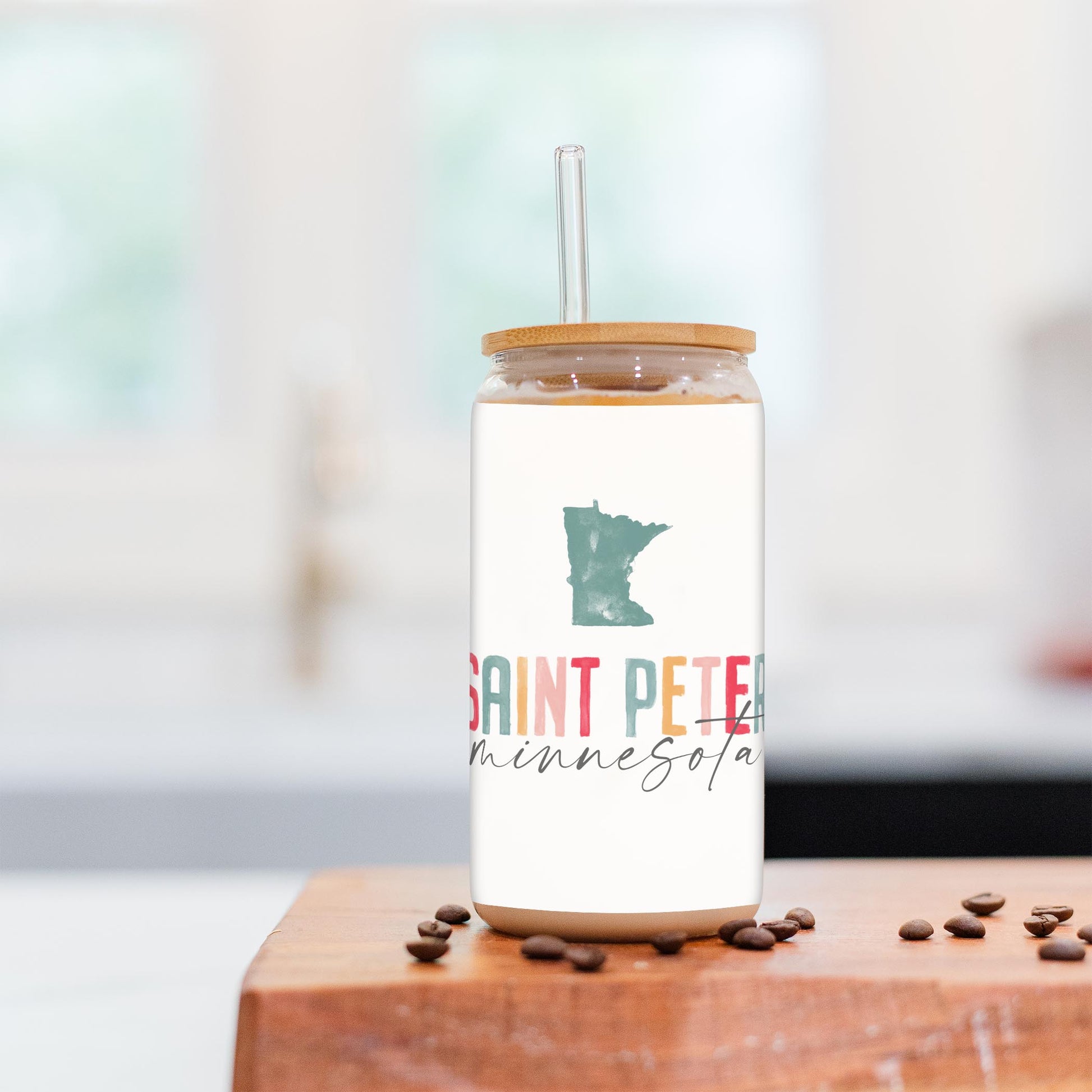 16oz Cold Brew Glass-Watercolor City Saint Peter Minnesota -2