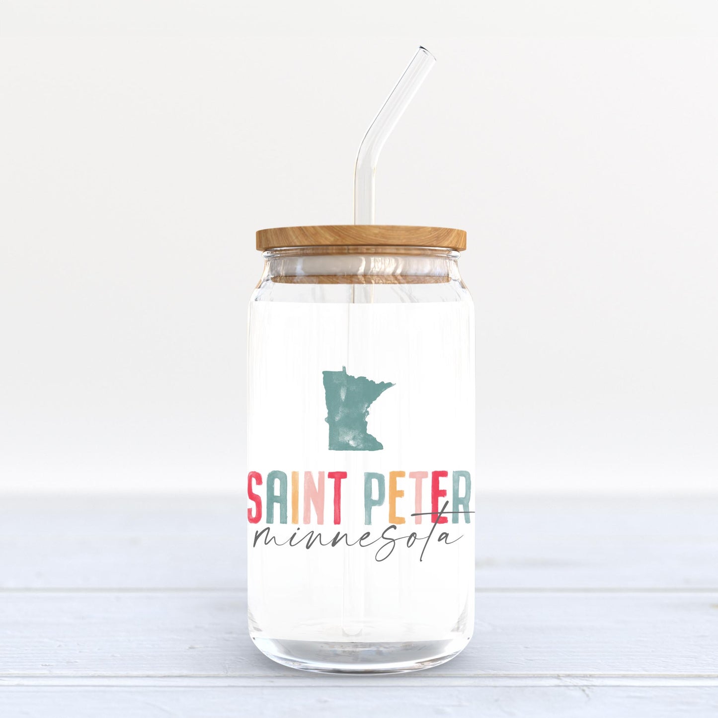16oz Cold Brew Glass-Watercolor City Saint Peter Minnesota -3