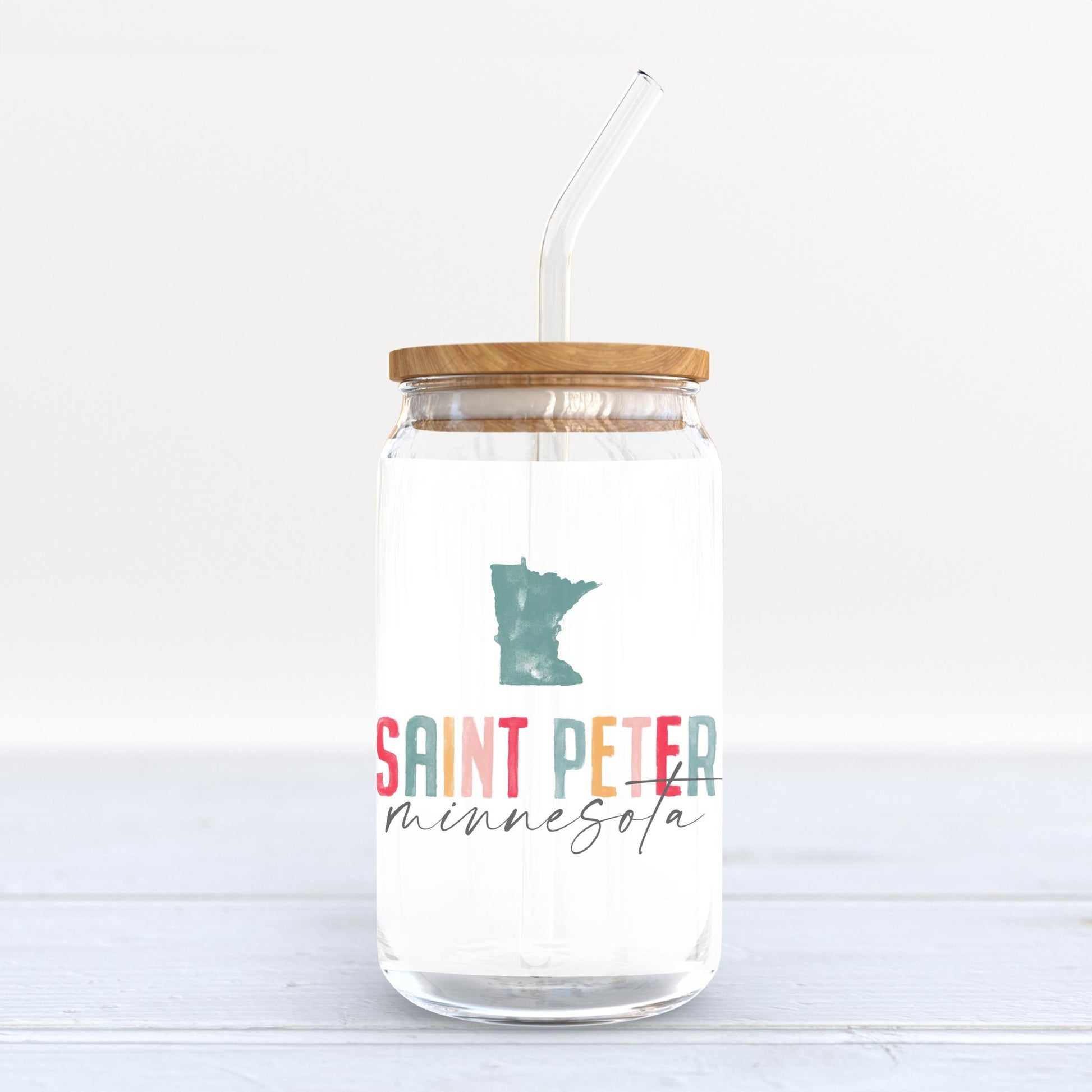 16oz Cold Brew Glass-Watercolor City Saint Peter Minnesota -3