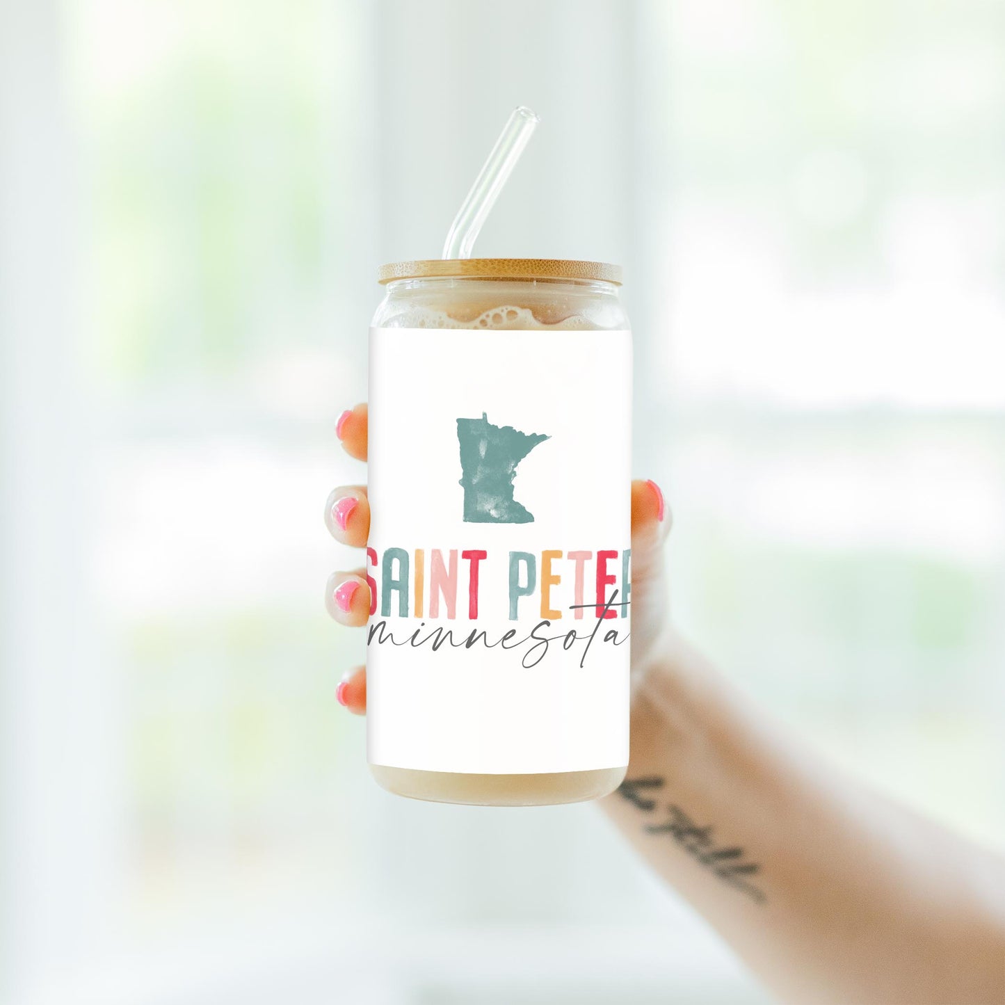 16oz Cold Brew Glass-Watercolor City Saint Peter Minnesota -4