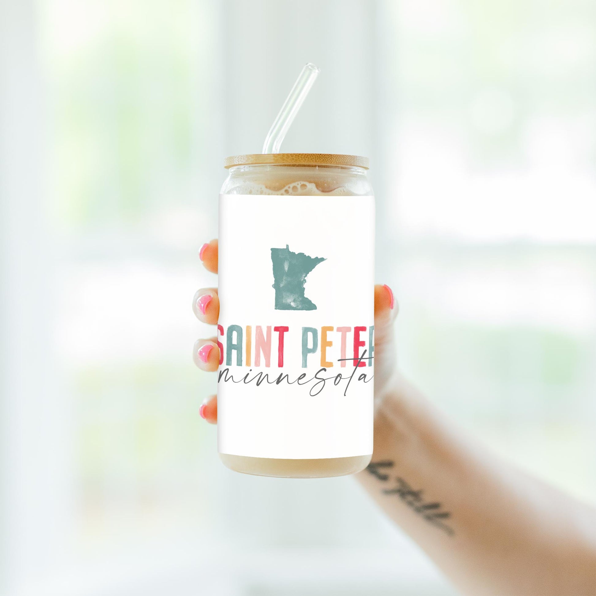 16oz Cold Brew Glass-Watercolor City Saint Peter Minnesota -4