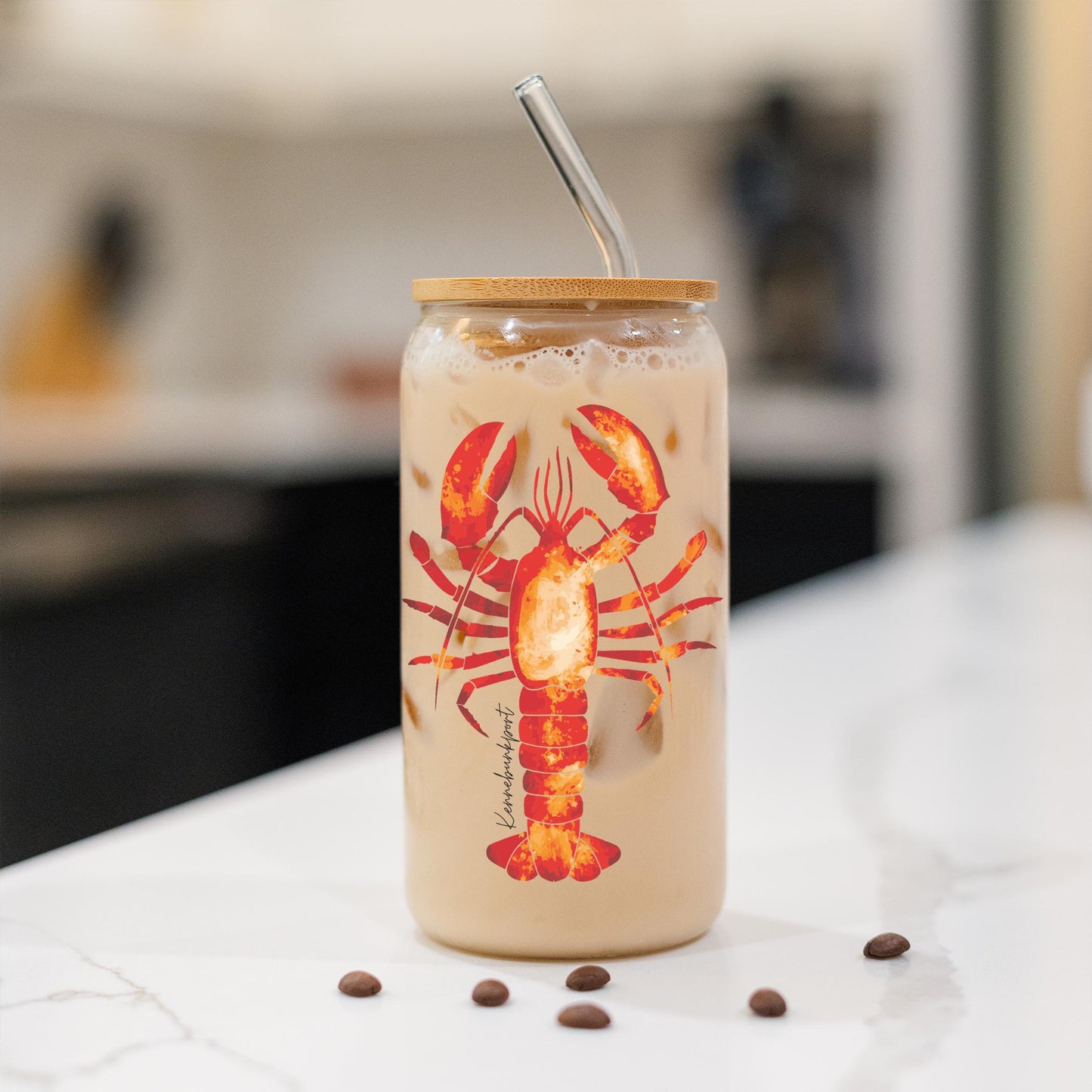 16oz Cold Brew Glass-Kennebunkport Maine Orange Lobster