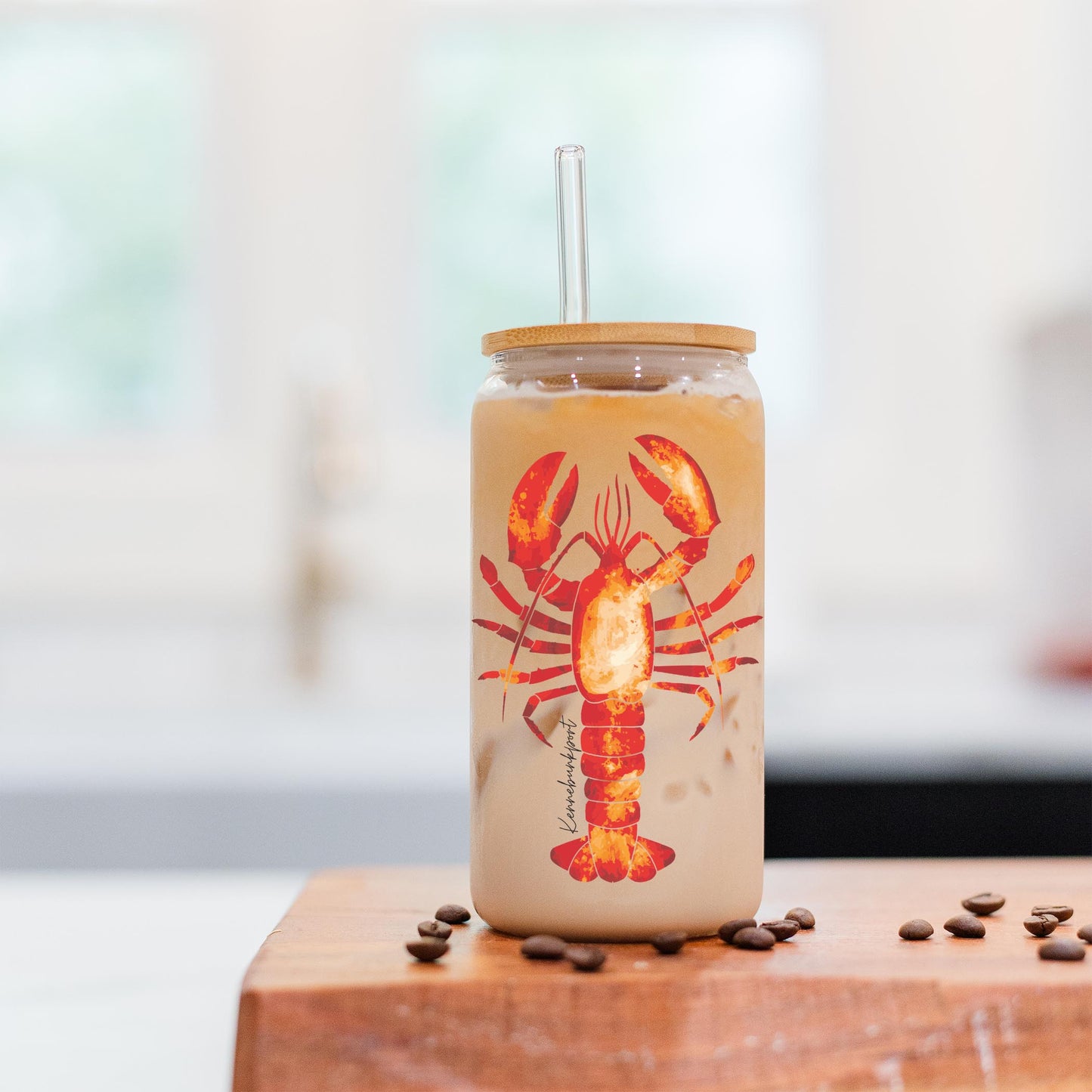 16oz Cold Brew Glass-Kennebunkport Maine Orange Lobster