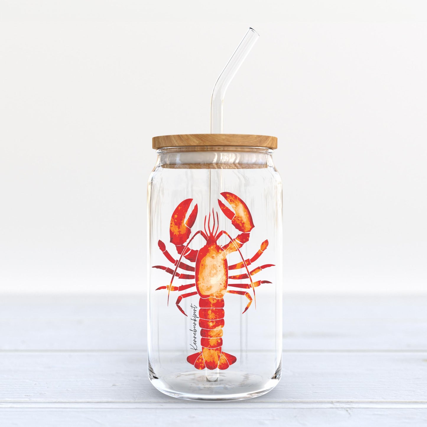16oz Cold Brew Glass-Kennebunkport Maine Orange Lobster