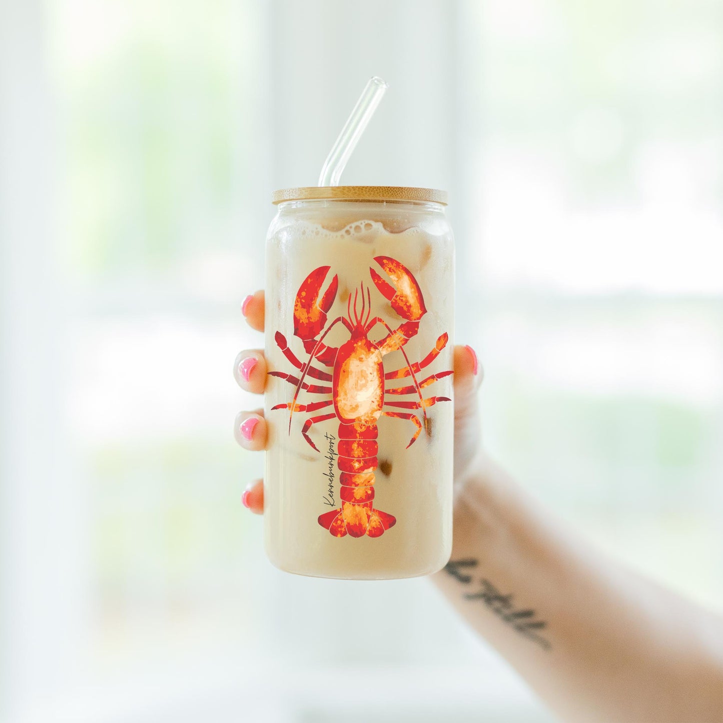 16oz Cold Brew Glass-Kennebunkport Maine Orange Lobster