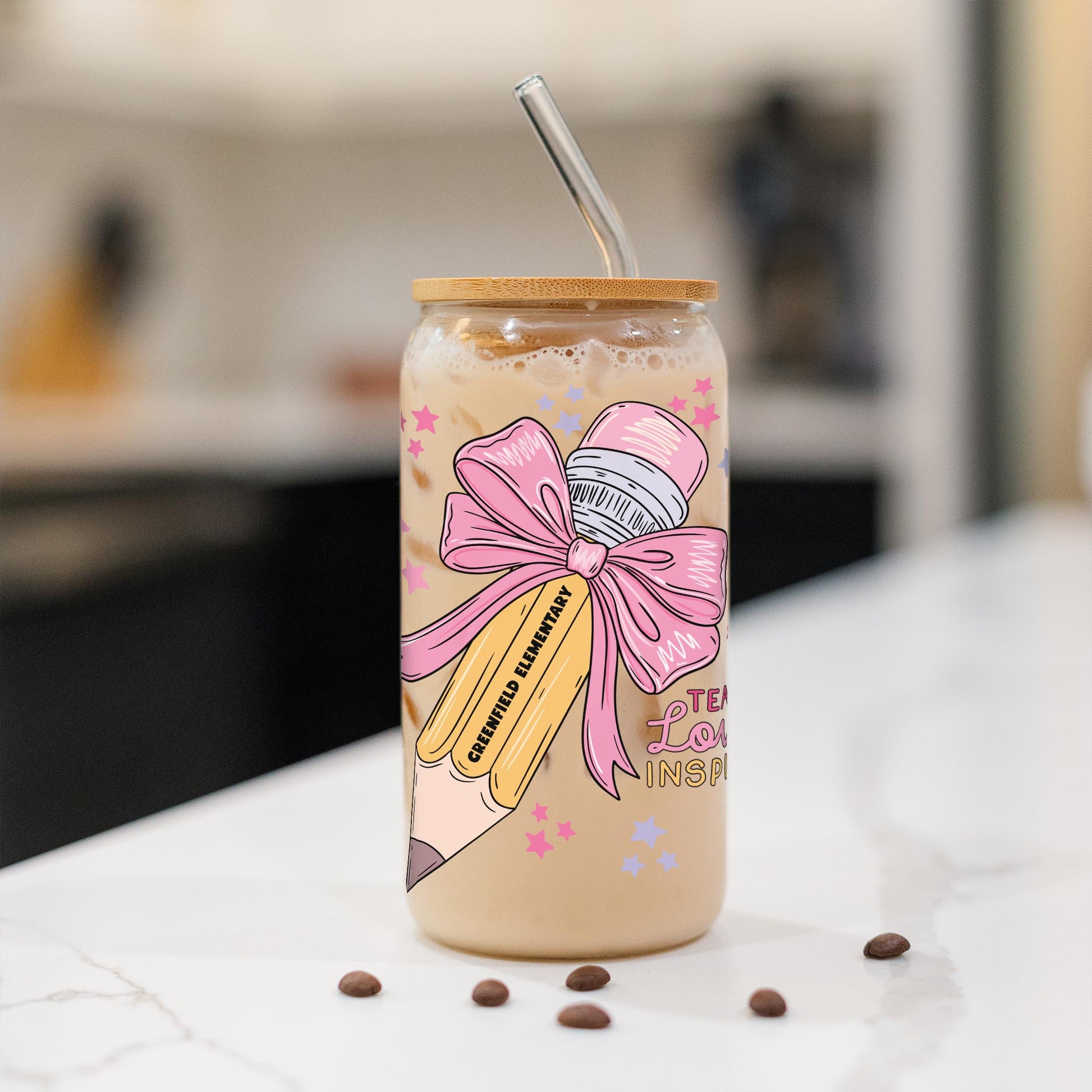16oz Cold Brew Glass-Love+Local Classroom Coquette Teach Love Inspire -1