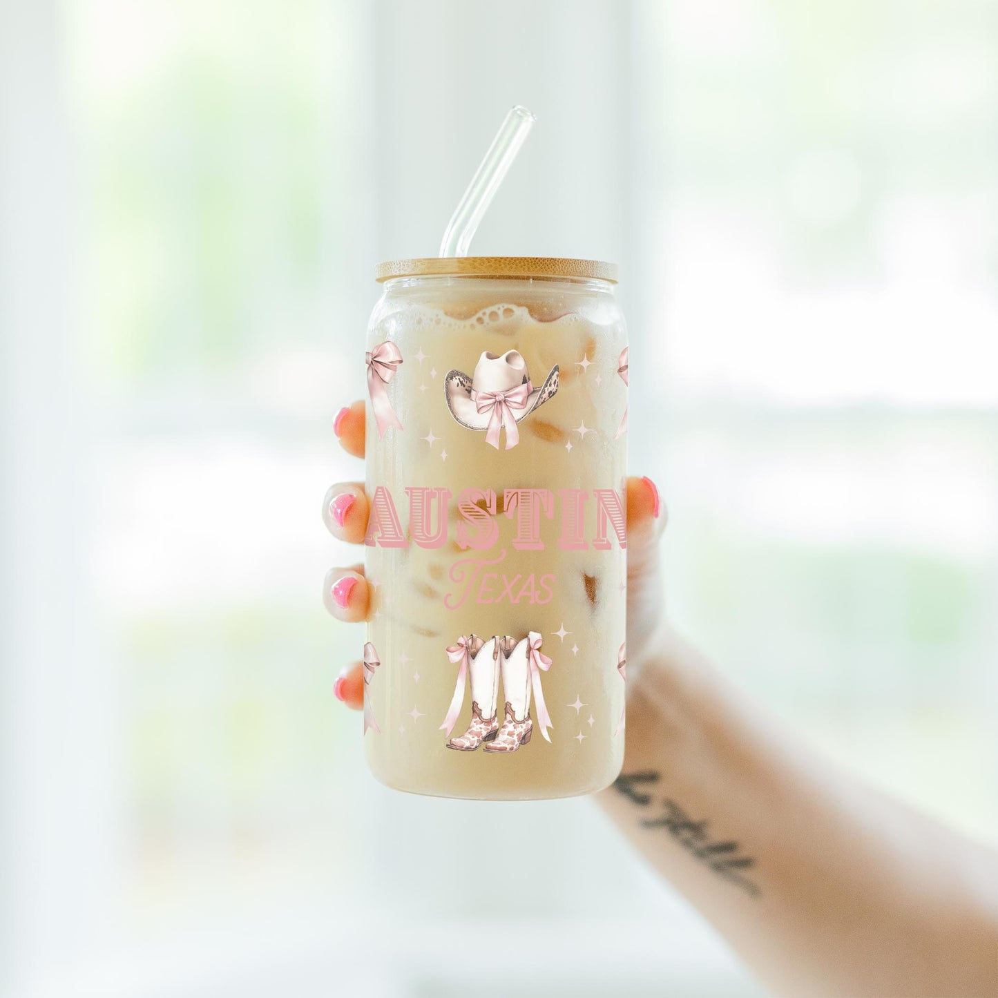 16oz Cold Brew Glass-Love+Local Coquette Cowgirl -4