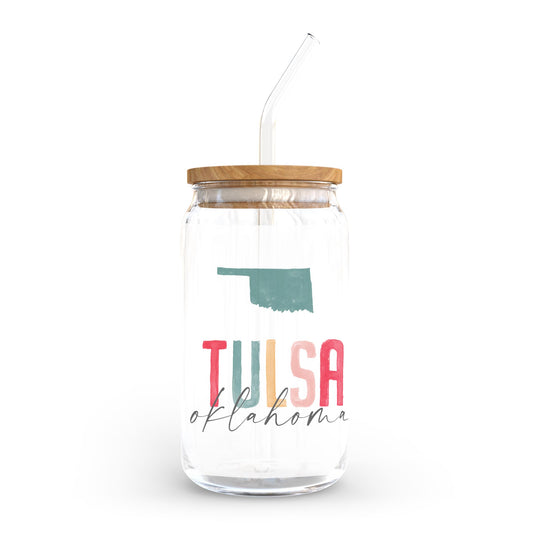 16oz Cold Brew Glass-Watercolor City Tulsa Oklahoma -0