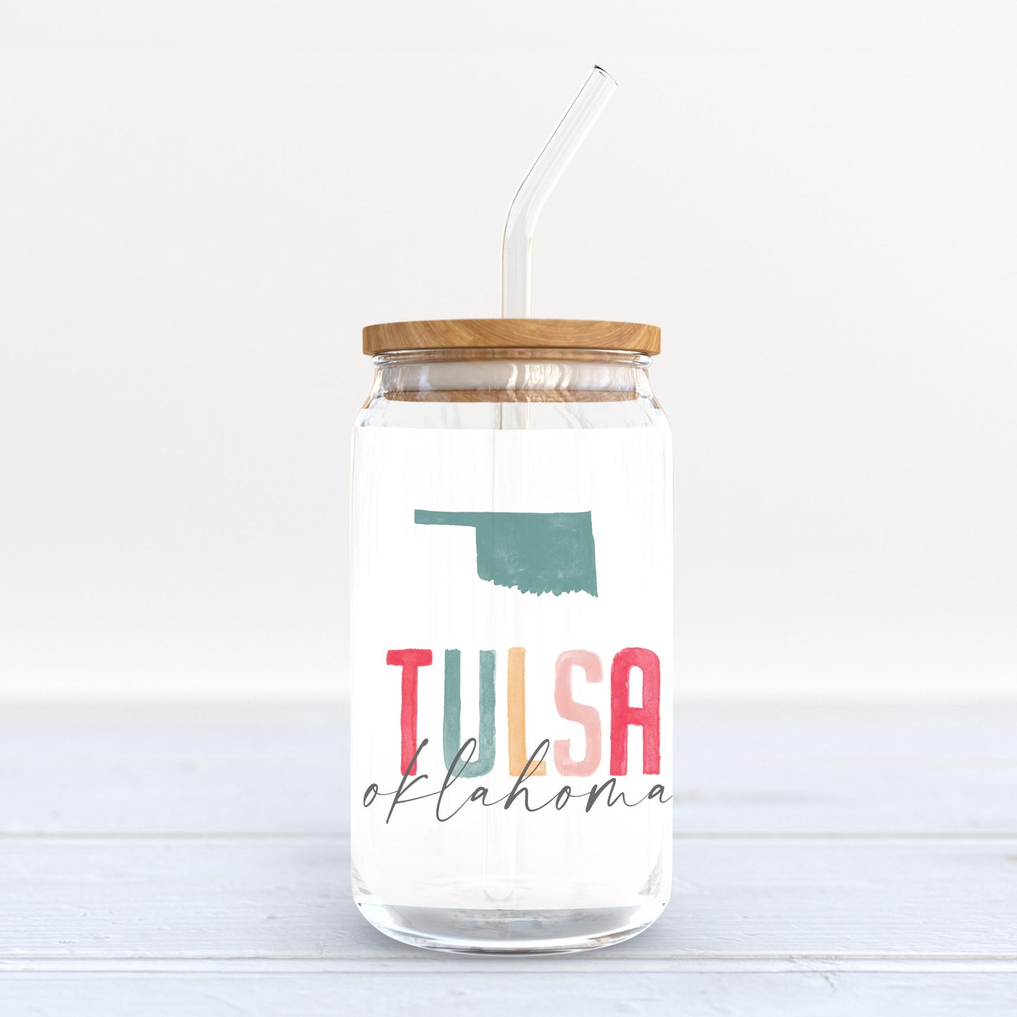 16oz Cold Brew Glass-Watercolor City Tulsa Oklahoma -3