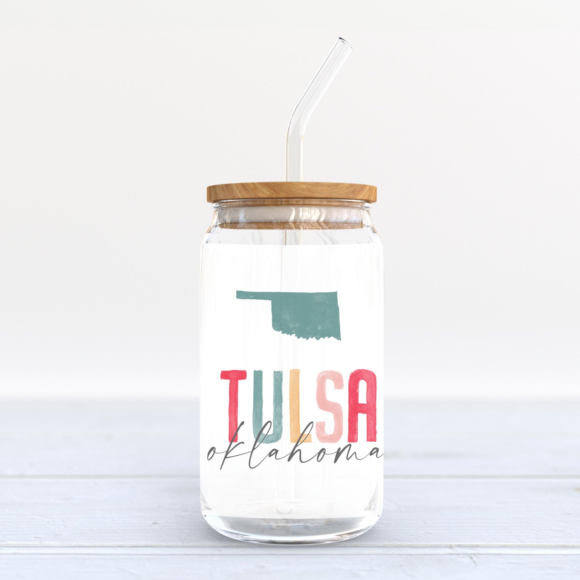 16oz Cold Brew Glass-Watercolor City Tulsa Oklahoma -3